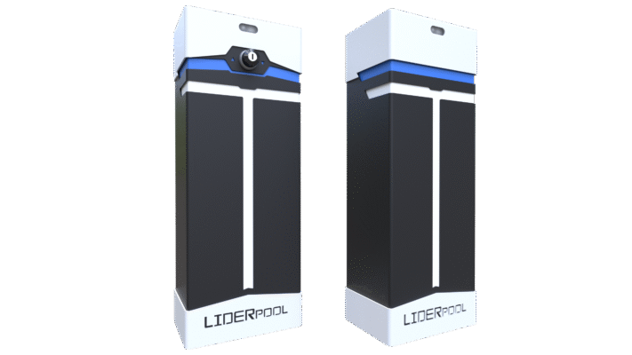 T-Light Overground Winder – bovengrondse zwembadwinder met solar module, LED-verlichting, dag/nacht-sensor en aluminium design, getoond in verschillende RAL-kleuren.